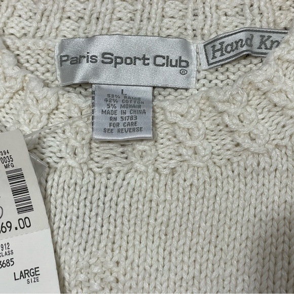 Paris Sport Club Hand Knitted Floral Oversized Sweater Cream Blue Green sz L - Picture 6 of 13